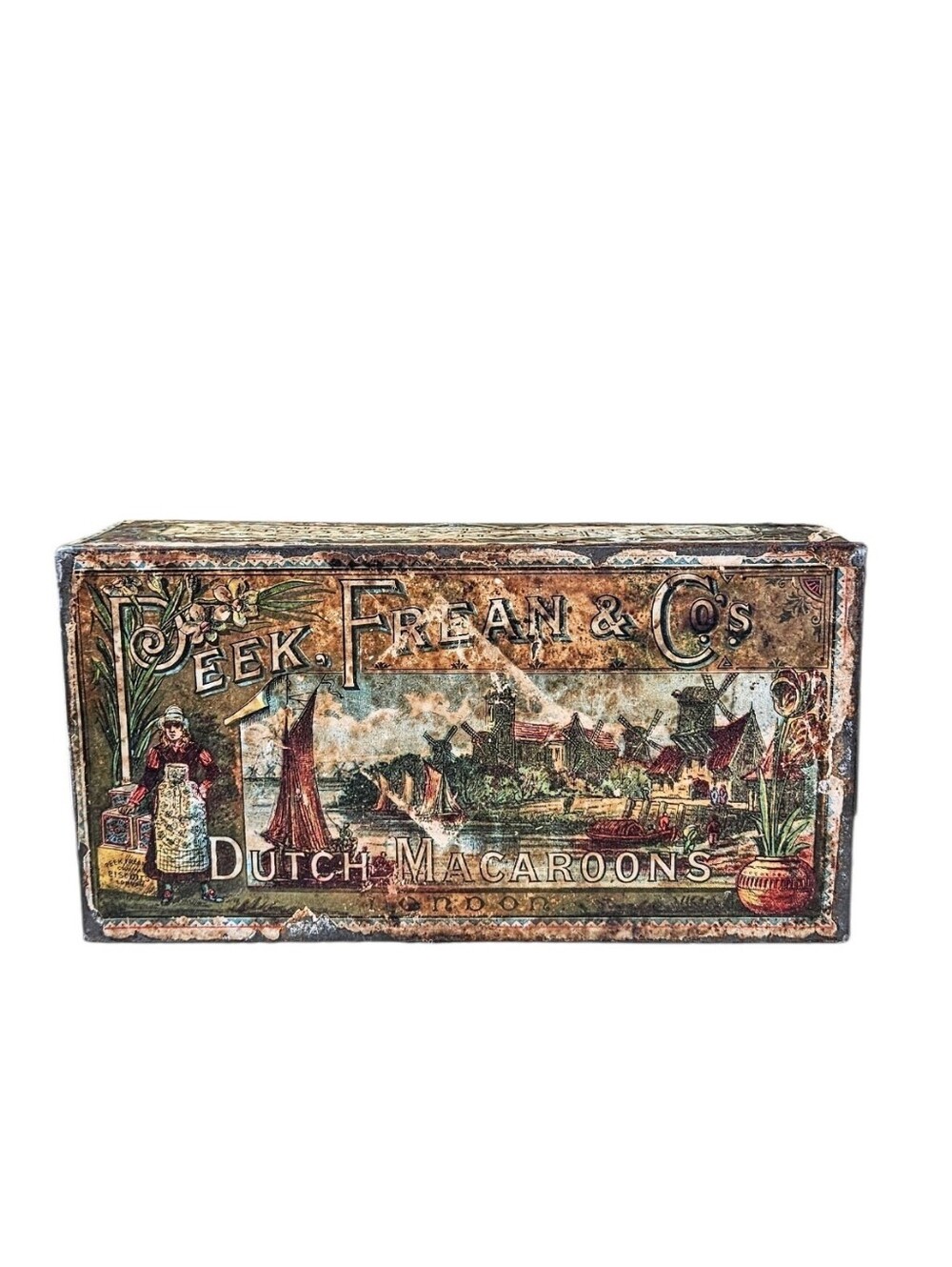 Vintage Advertising Tin Candy Dutch Macaroons Box Lid Peek Frean Primitive